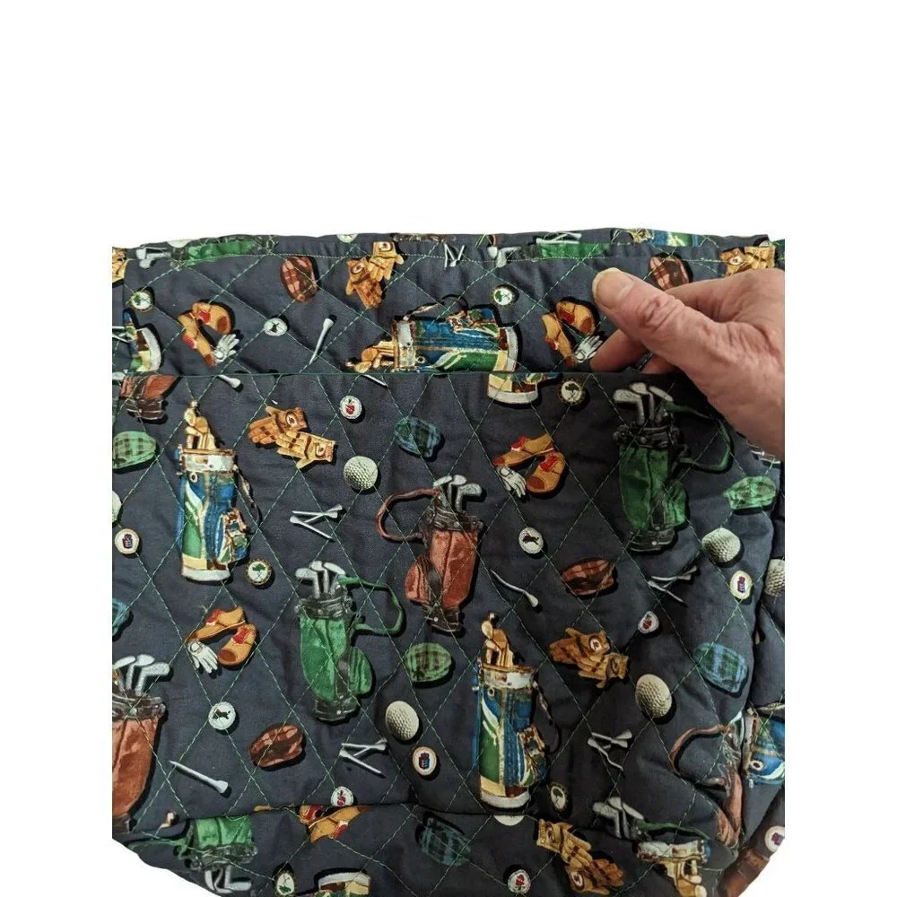 Handmade Quilted Golf Print Messenger Bag Navy Green Novelty Shoulder Bag